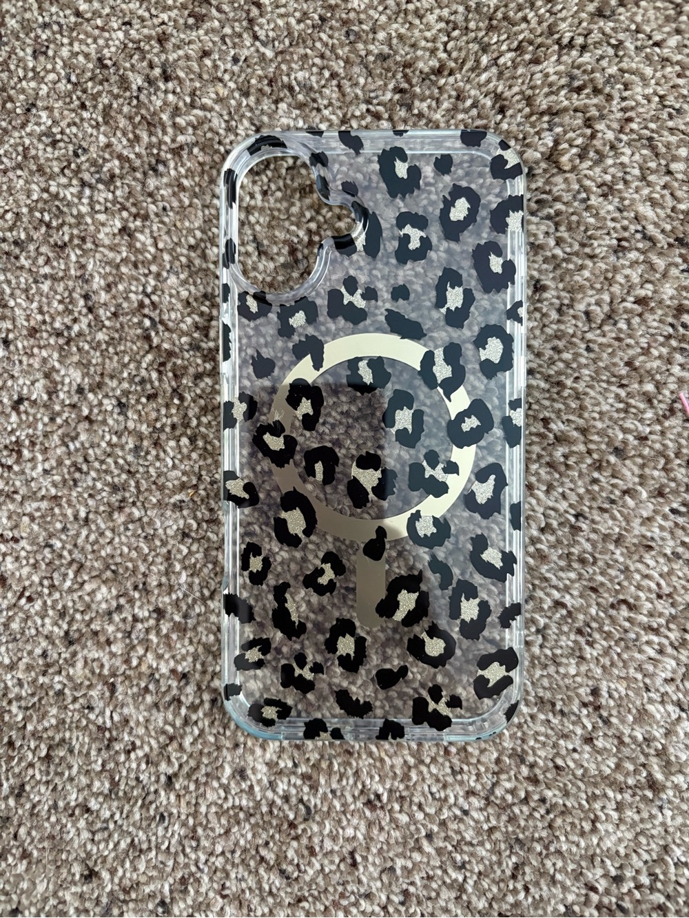 Clear Leopard Print MagSafe-Compatible Phone Case in Black and Cream